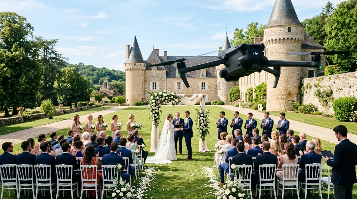 Vue aérienne d'un mariage par drone